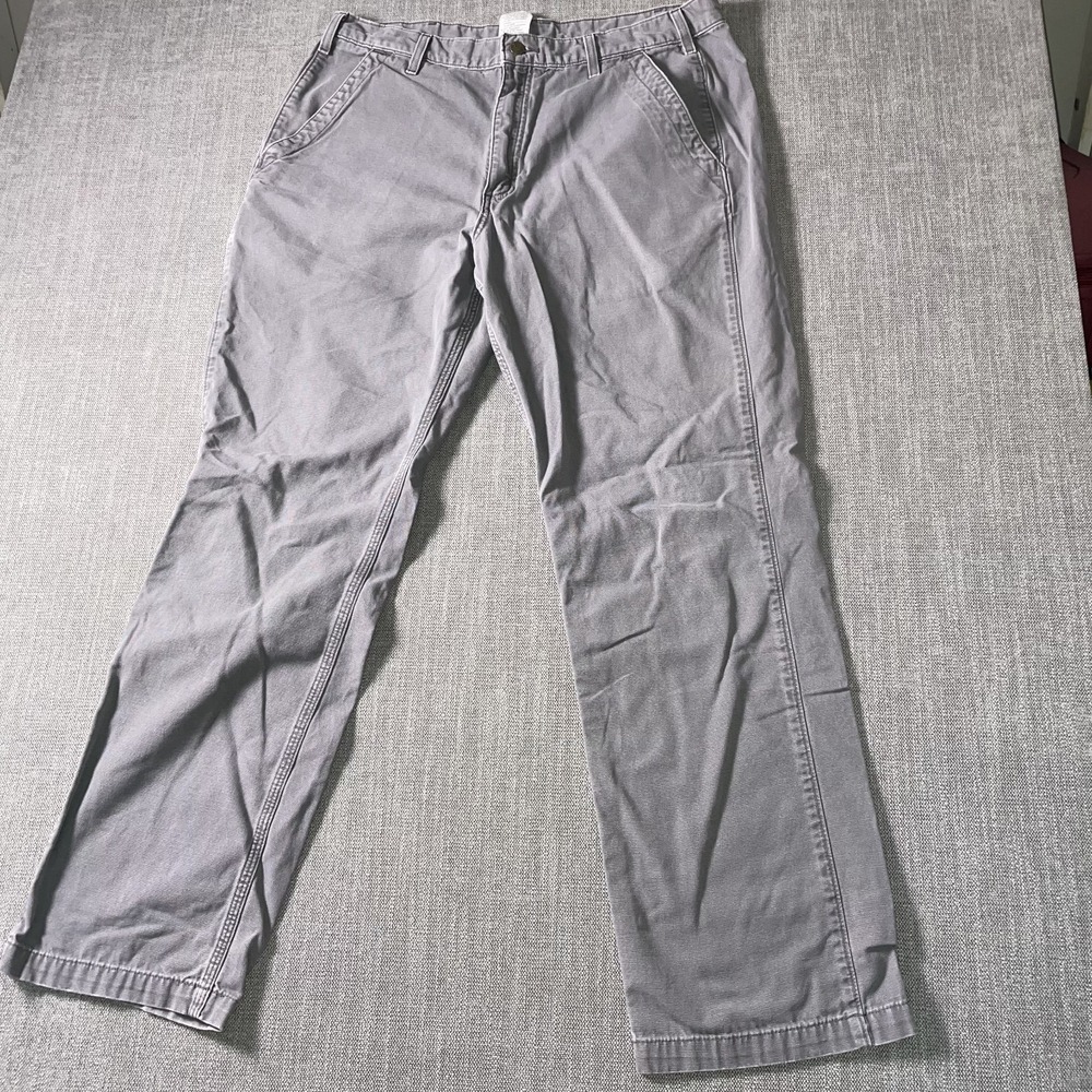 Carhartt Rugged Flex Relaxed Fit Work Pants Mens 38x34 Gray Canvas Tapered Leg